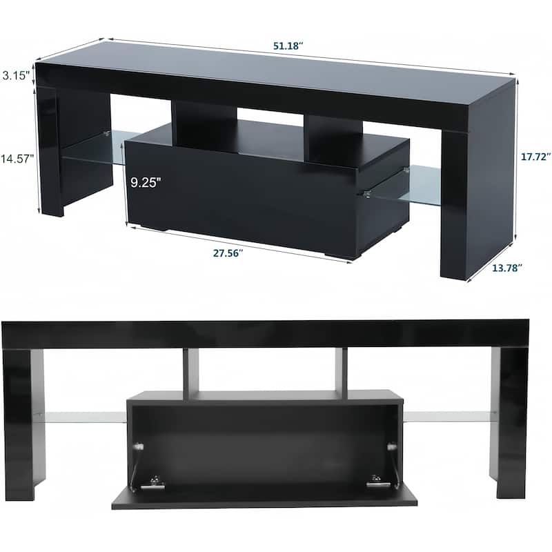51" TV Stand with Flip Door, Glass Shelf & Glossy Finish for TVs Up to 55"