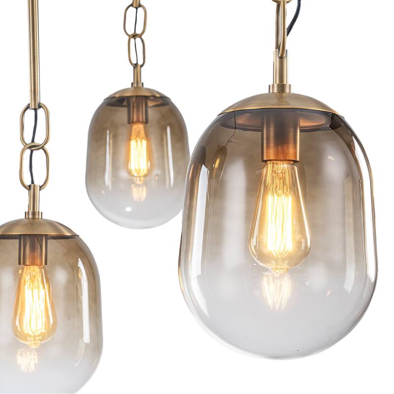 Modern Gold Chandelier Gradient Glass Shades 2-Tier Curved Arm