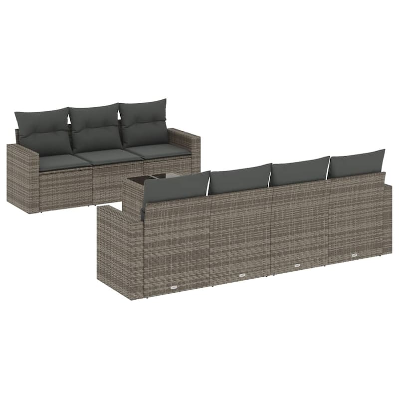 vidaXL Patio Sofa Set with Cushions Outdoor Furniture 8 Piece Poly Rattan - 25.8" x 24.4" x 27.2"