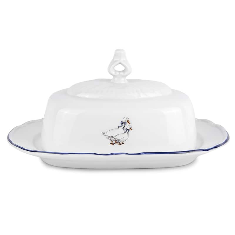 Goose Family White Porcelain Butter Dish - N/A