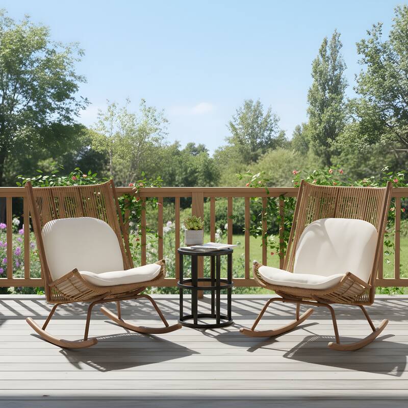 Christopher Knight Home - Siena High Arc Back Outdoor Rocking Chair Set with Cushions and Ceramic Tile Side Table