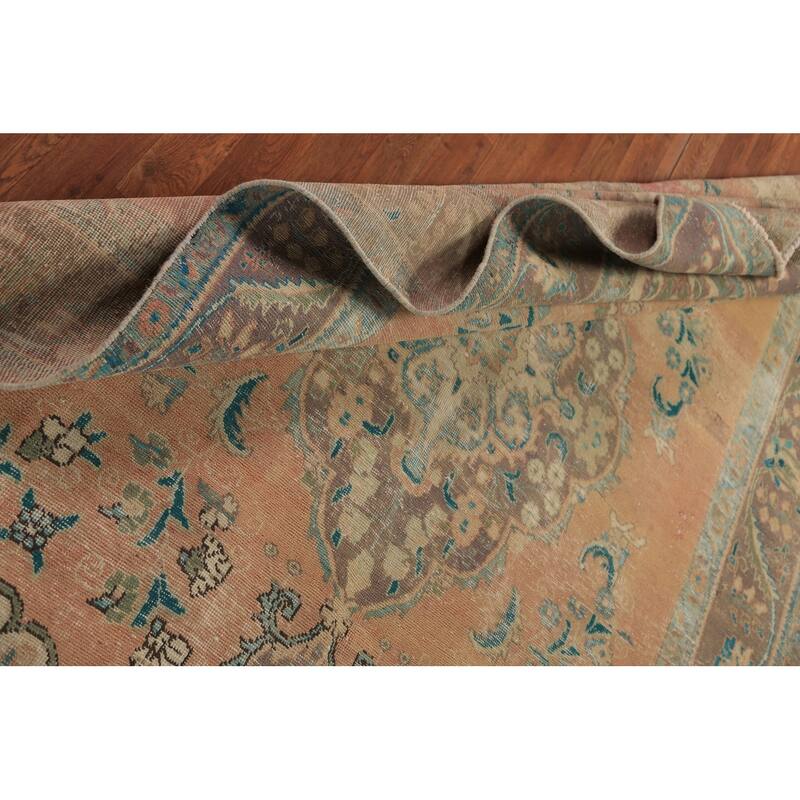 Handmade Orange Tabriz Persian Vintage Wool Carpet - 6'4" x 9'9"