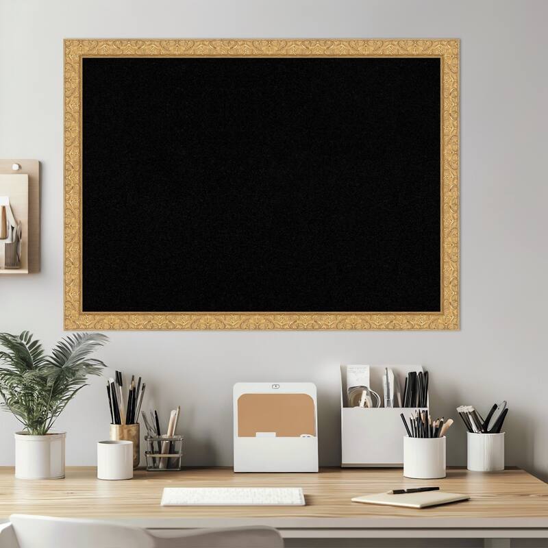 Lila Gold Wood Framed Cork Board - Bulletin Board, Organization Board, Pin Board