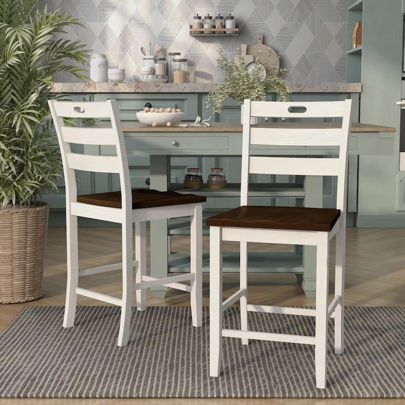 Jonah Farmhouse Wood Ladder Back Counter Height Chairs by Furniture of America (Set of 2) - Sea White