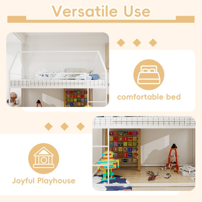 Twin over Twin Metal Bunk Bed with Safety Guardrail, No Box Spring Needed, Sturdy and Noise Reduced