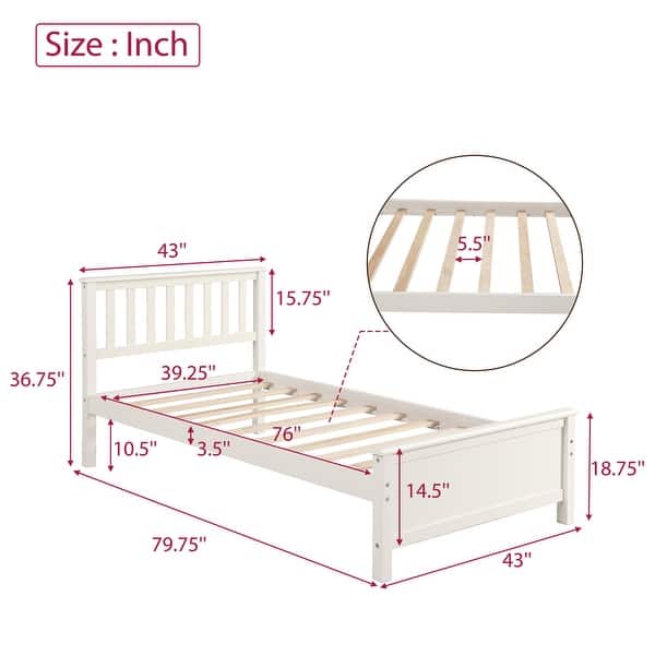 Classic and Stylish Wood White Platform Bed with Slat Support ...