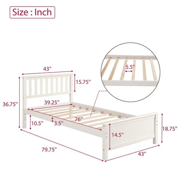 Twin Size Solid Wood construction Platform Bed with Wood Slat Support and Headboard,Footboard