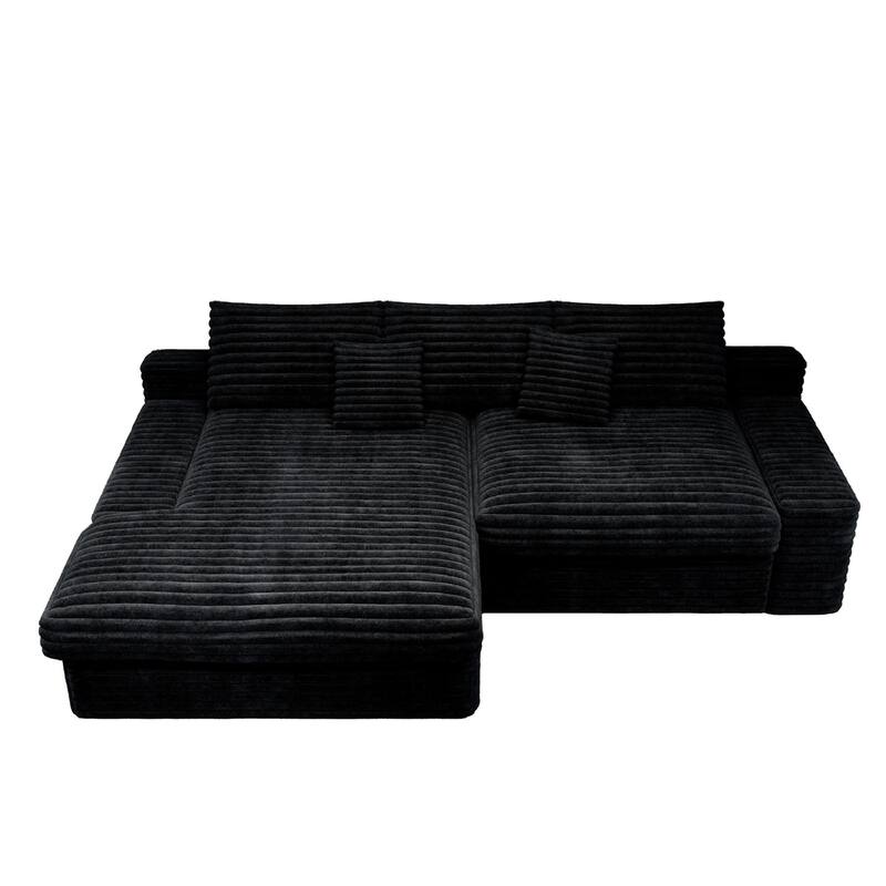 Roomfitters 118.1" Modular Sectional Sofa, 2-Piece Compressed Cloud Couch, No Assembly Required, Plush Corduroy, Black