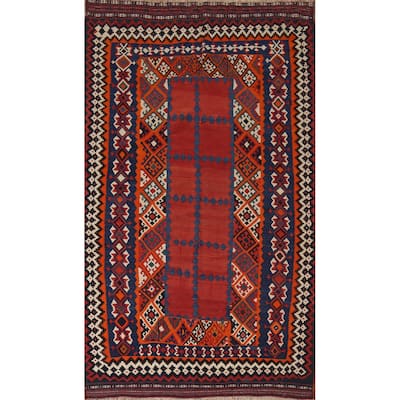 Vegetable Dye Kilim Qashqai Persian Vintage Hand-Woven Wool Carpet - 5'4"x 8'8"