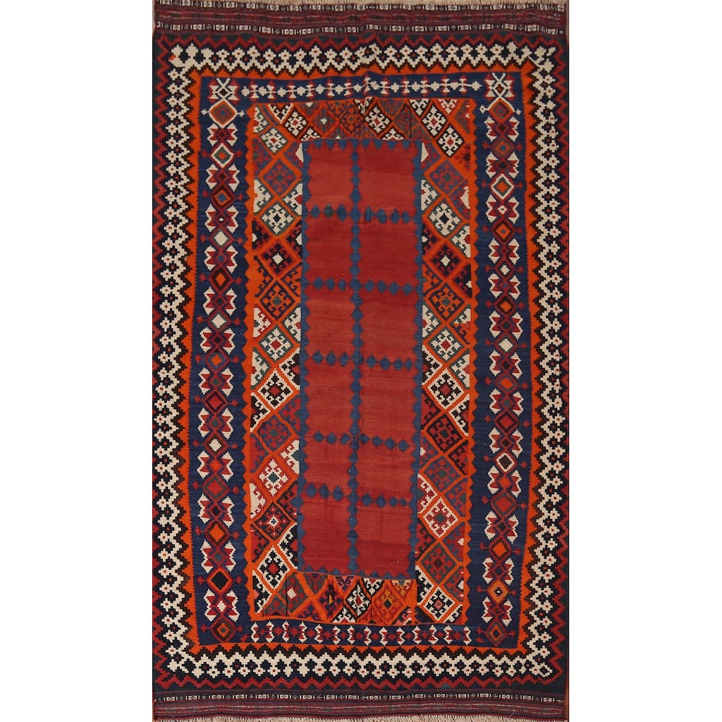 Vegetable Dye Kilim Qashqai Persian Vintage Hand-Woven Wool Carpet - 5'4"x 8'8"