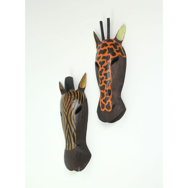 Zeckos Carved Wood African Zebra Giraffe Mask Wall Hangings (Set Of 2)  Bed Bath  Beyond 16941227