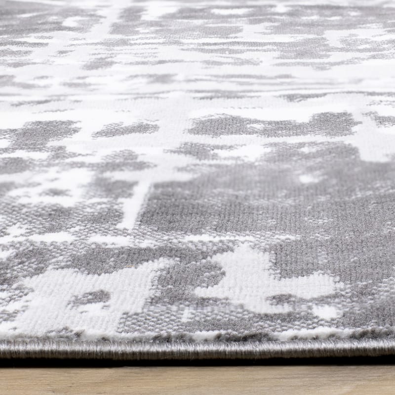Washable Collection - White/Grey Abstract Soft Area Rug