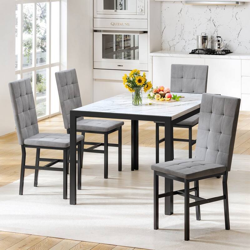 Grondin Faux Marble Kitchen Table And Chairs Set for 4, Modern Dining Room Table With 4 Armless Upholstered Dining Chairs
