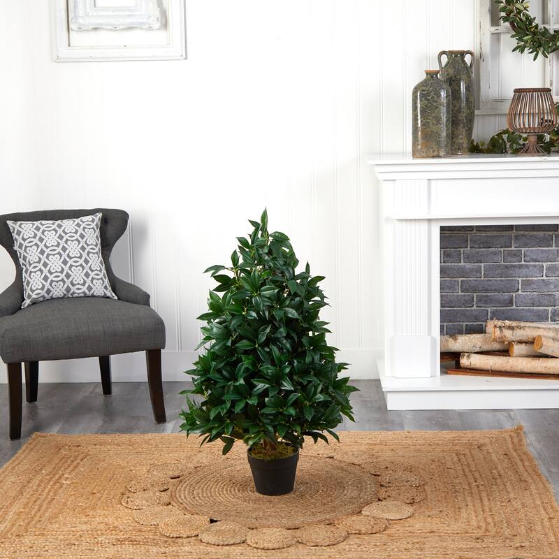 3' Bay Leaf Artificial Topiary Tree UV Resistant (Indoor/Outdoor) - Green