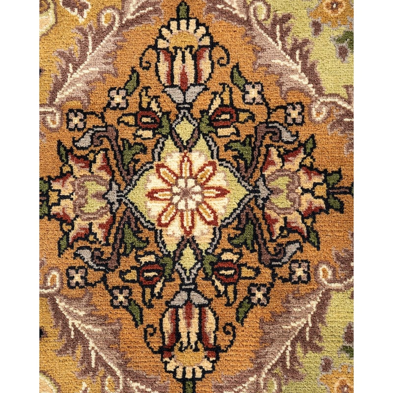 Overton Handknotted Wool Traditional Oriental Yellow Octagon Area Rug - 6' x 9'