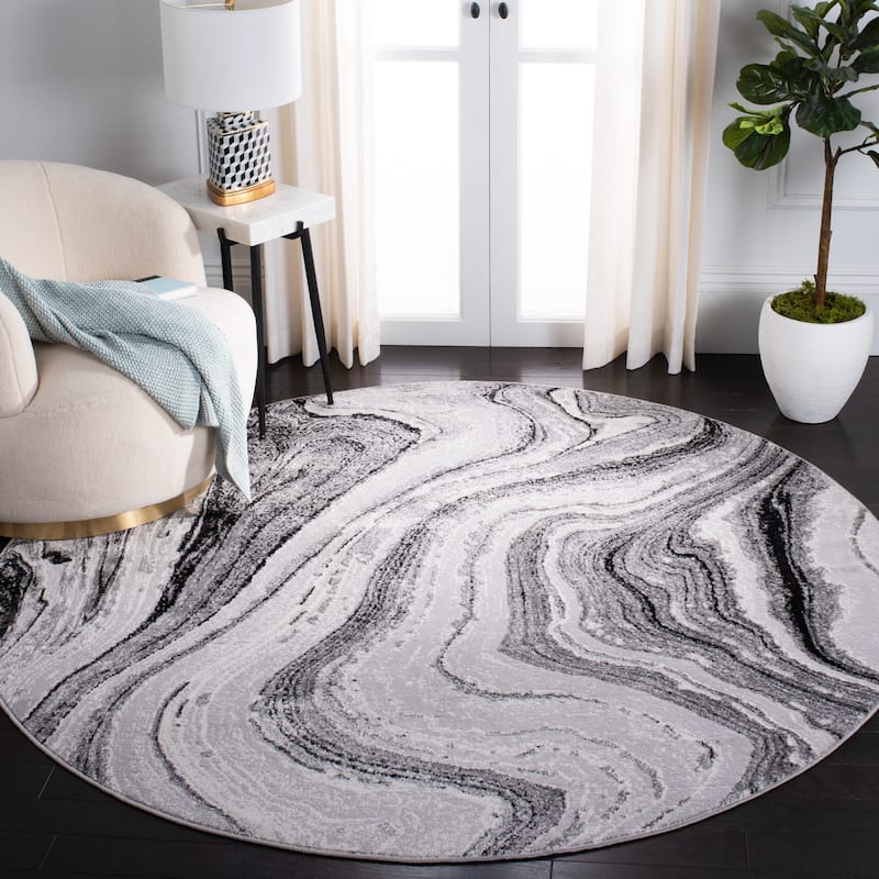 SAFAVIEH Amelia Octaviea Modern Abstract Rug - 6'7" Round - Grey/Gold