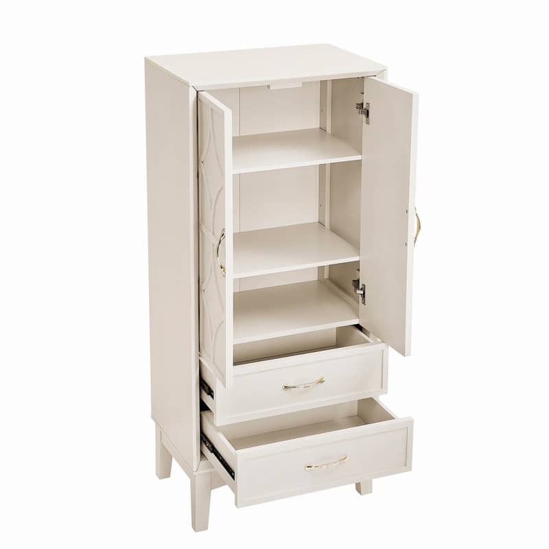 Mid Century Modern 53.5" Tall Kitchen Pantry Storage Cabinet with Doors and Drawers for Entryway Living Room Kitchen Garage