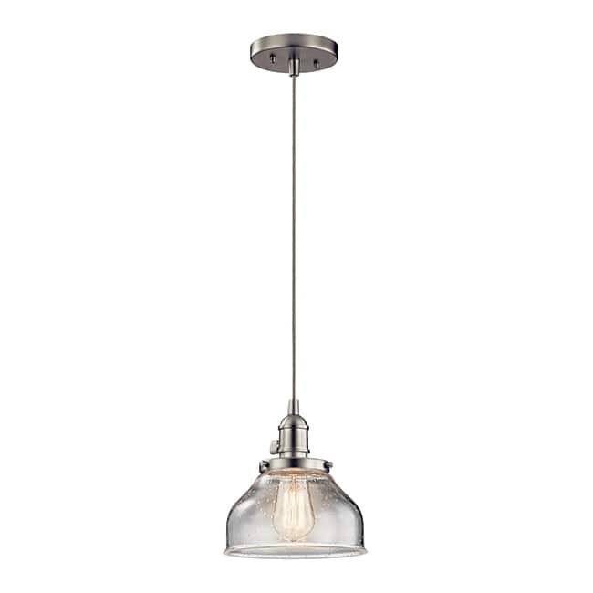 Pendant light brushed nickle mini bell light alloy steel, glass seeded light