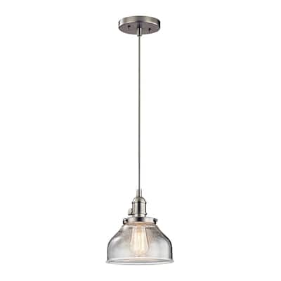 Pendant light brushed nickle mini bell light alloy steel, glass seeded light