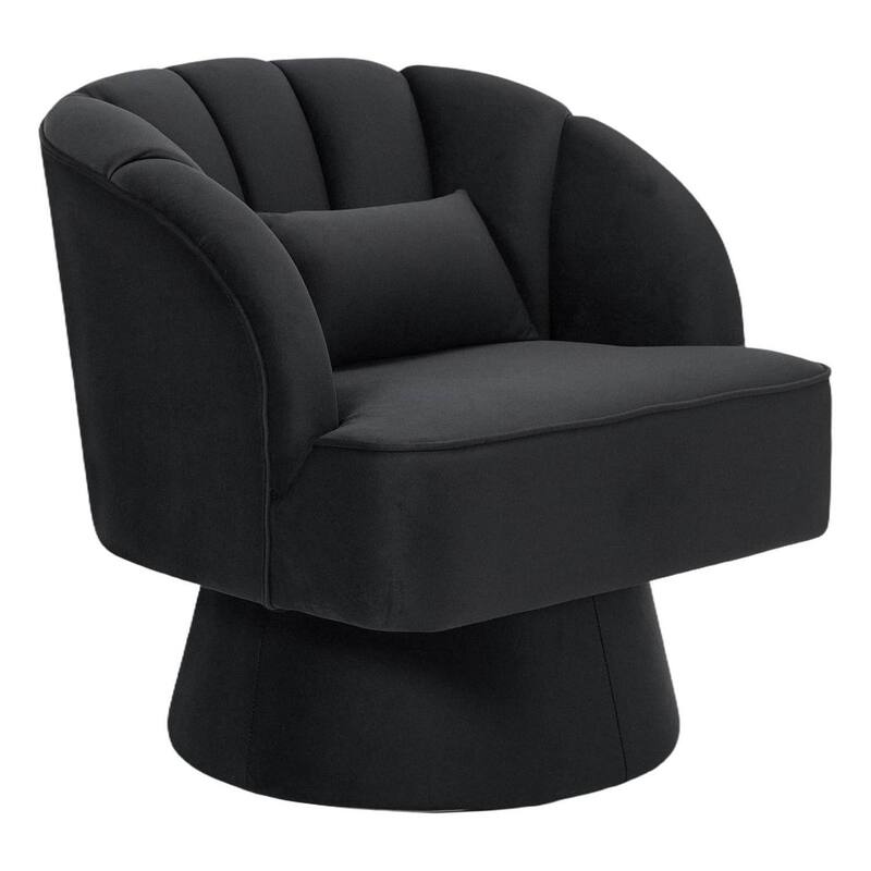 Velvet Upholstered 360° Swivel Accent Chair, Barrel Lounge Chair for Living, Bedroom Reading Nook - Black