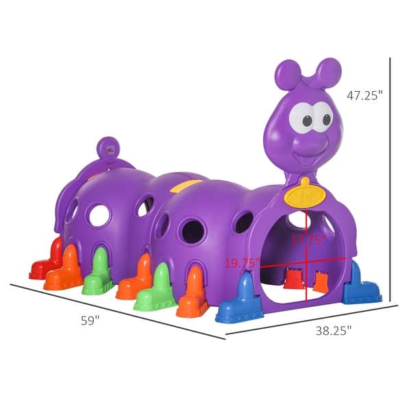 Qaba Indoor & Outdoor Caterpillar Kids Tunnel Climbing Toy, Toddler Play Tunnel for 3-6 Years Old, Purple