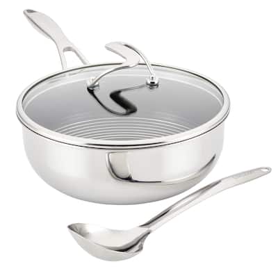 Circulon Clad Stainless Steel Induction Chef Pan and Utensil Set with Hybrid SteelShield Technology, 3-Piece, Silver