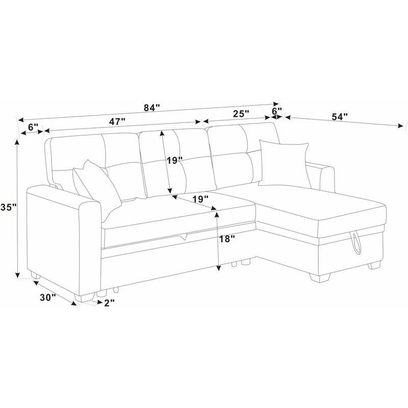Beige Upholstered Sleeper Sofa Sectional with Chaise and Storage Modern Polyester Convertible