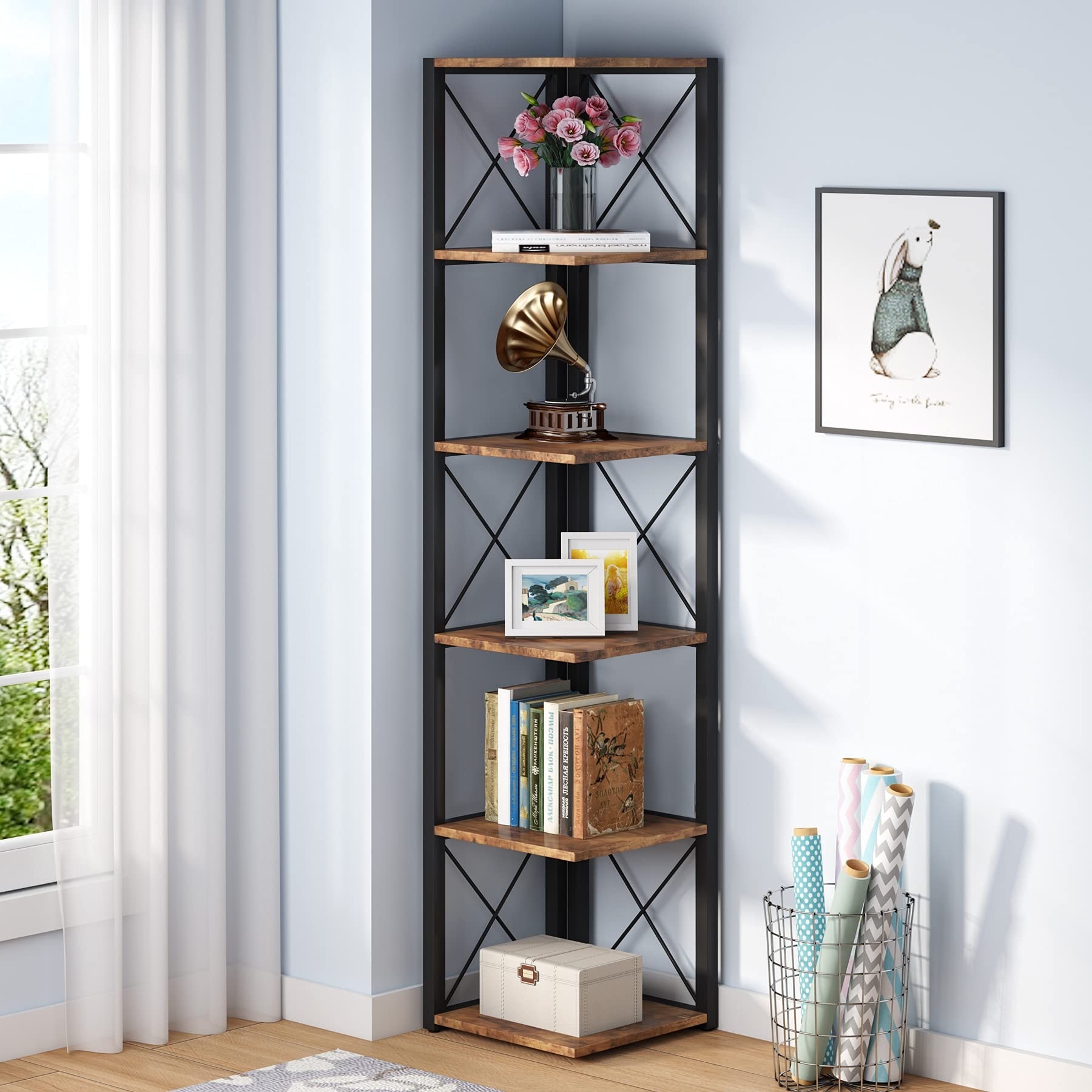 70.8 Inch Tall 6-Tier Corner Shelf Bookshelf Storage Etagere Bookcase -  Overstock - 32800505