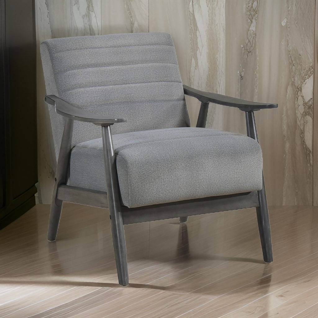 Tira 32 Inch Accent Chair, Channel Stitched, Gray Velvet, Solid Wood Frame