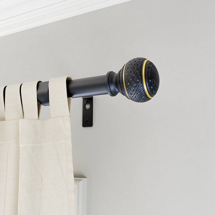 Acroma Adjustable Single Curtain Rod with Globe Ball Finial - 84 to 120 inches