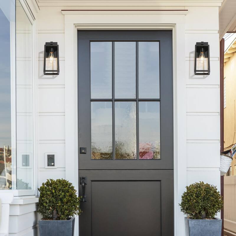 Modern Farmhouse Black 1-Light Outdoor Wall Sconces Patio Lantern - W5.9" x H13.4"