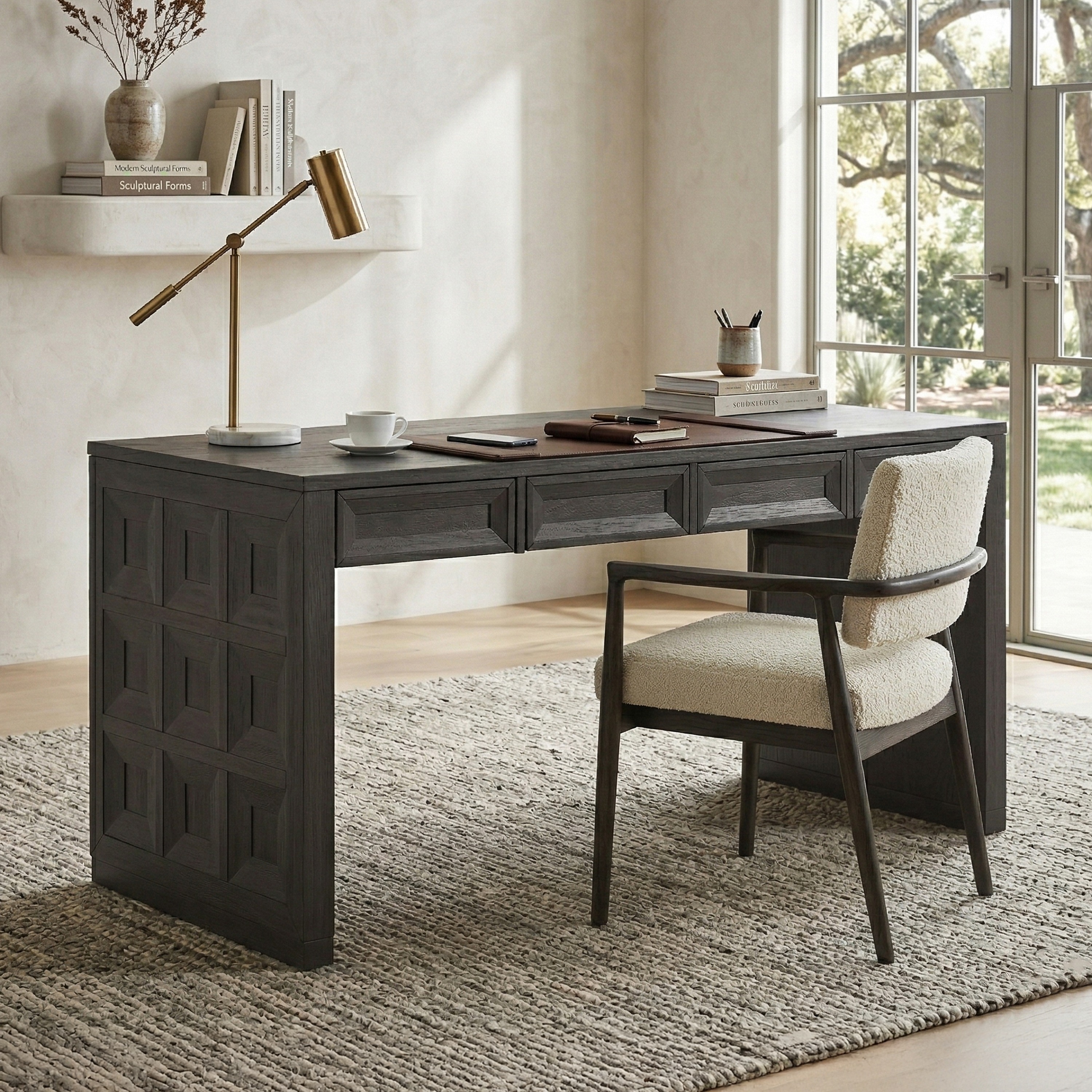 Furniture of America Durem Modern Classic 60" Writing Desk with Drawers and Keyboard Tray