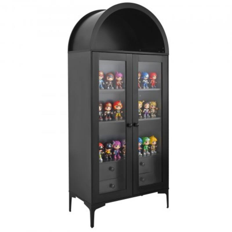 Black Tall MDF Display Cabinet with Adjustable Storage Shelves and Glass Doors for Living Room - 31.50” × 15.75” × 70.47”