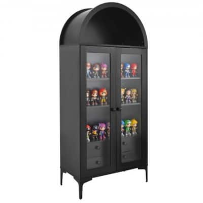 Black Tall MDF Display Cabinet with Adjustable Storage Shelves and Glass Doors for Living Room - 31.50” × 15.75” × 70.47”