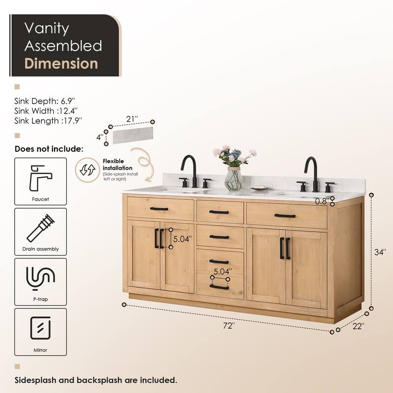 Altair Gavino Bath Vanity with Grain White Composite Stone Top, no Mirror