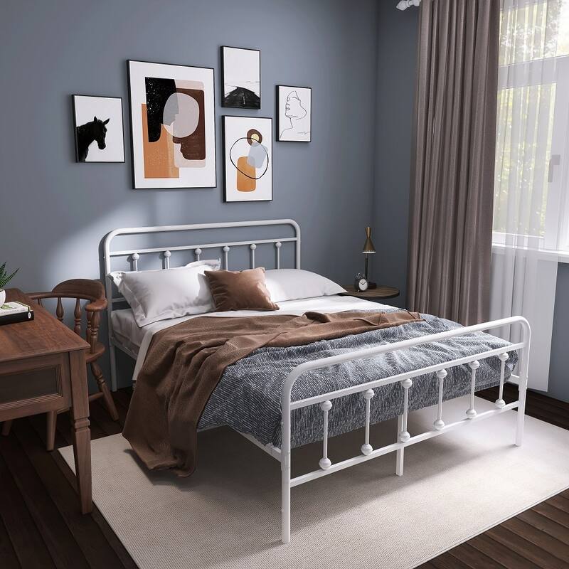 Metal Bed Frame with Headboard and Footboard Platform Mattress Base