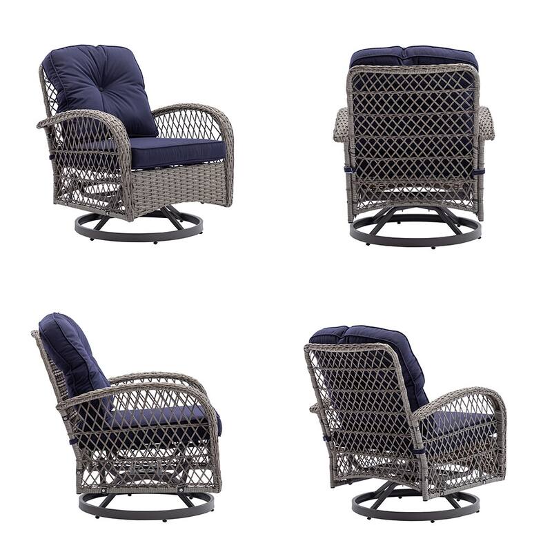 3 Pieces Outdoor Swivel Rocker Chairs, 360 Degree, Thickened Cushions & Glass Coffee Table