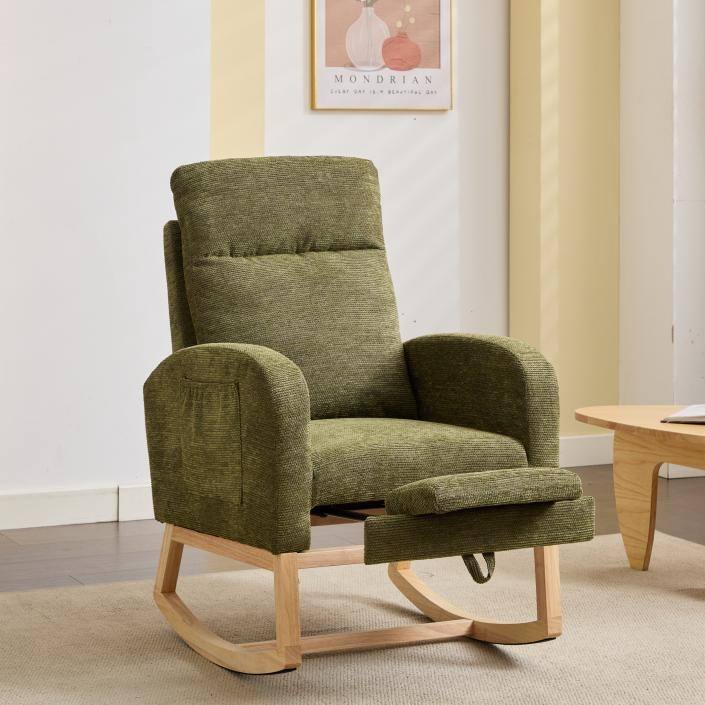Modern Nursery Accent High Back Rocking Chair with Side Pocket - Cyan