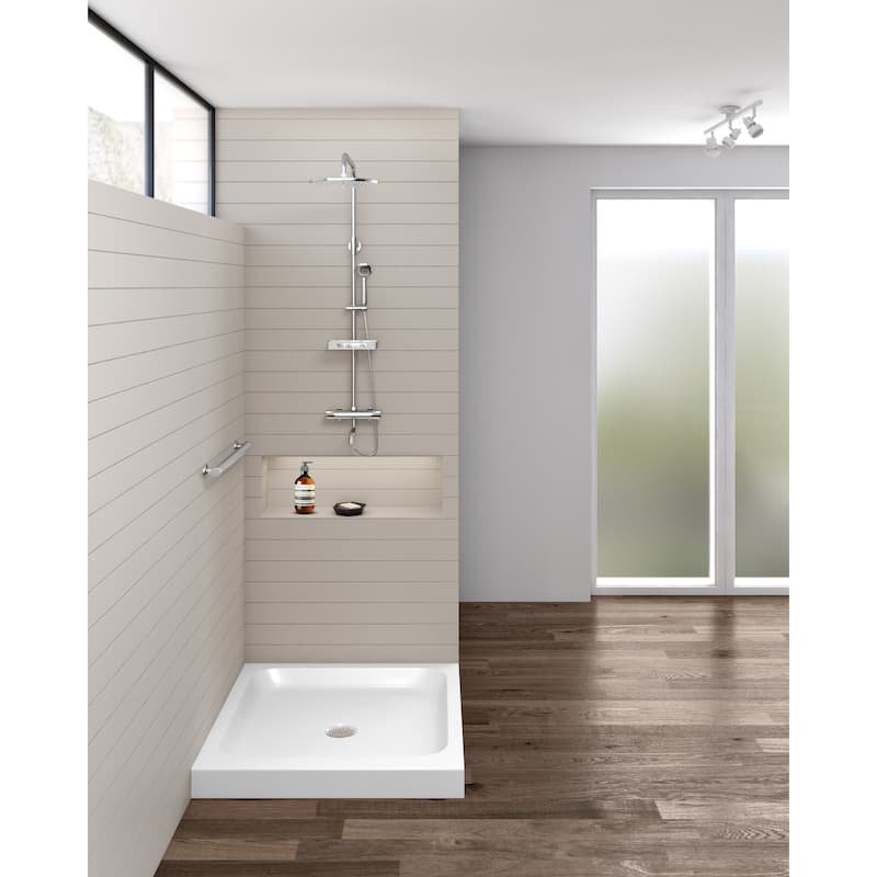 Fine Fixtures Double Threshold Acrylic Shower Base - Non-Slip Textured Surface Shower Floor Pan in White