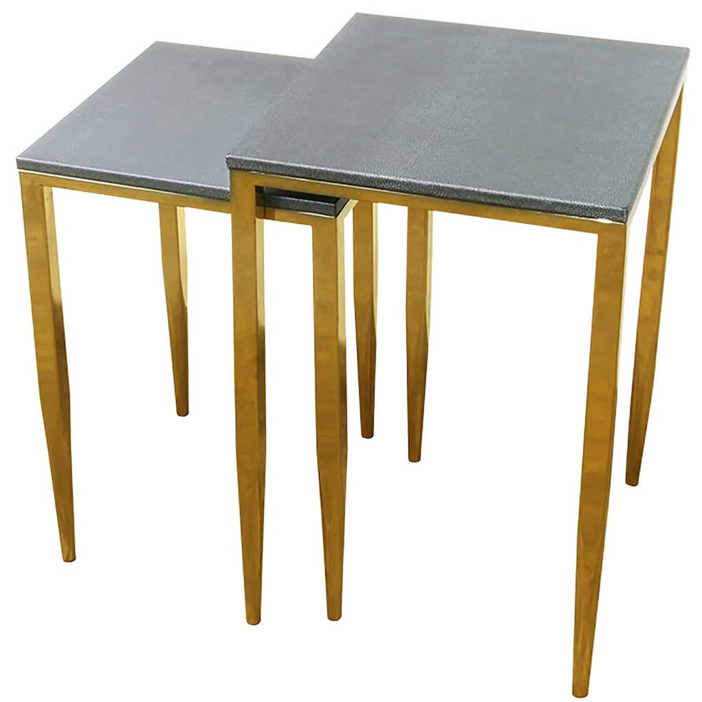 Wrightwood Nesting Tables, Faux Shagreen with Gold Metal, 2 Piece Set