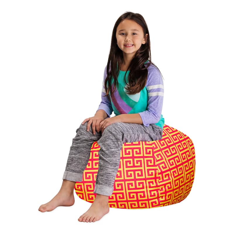 Kids' Stuffed Animal Storage Bean Bag Chair Cover or Toy Organizer - 27 Inches Medium - Pattern Scrolls Red and Yellow