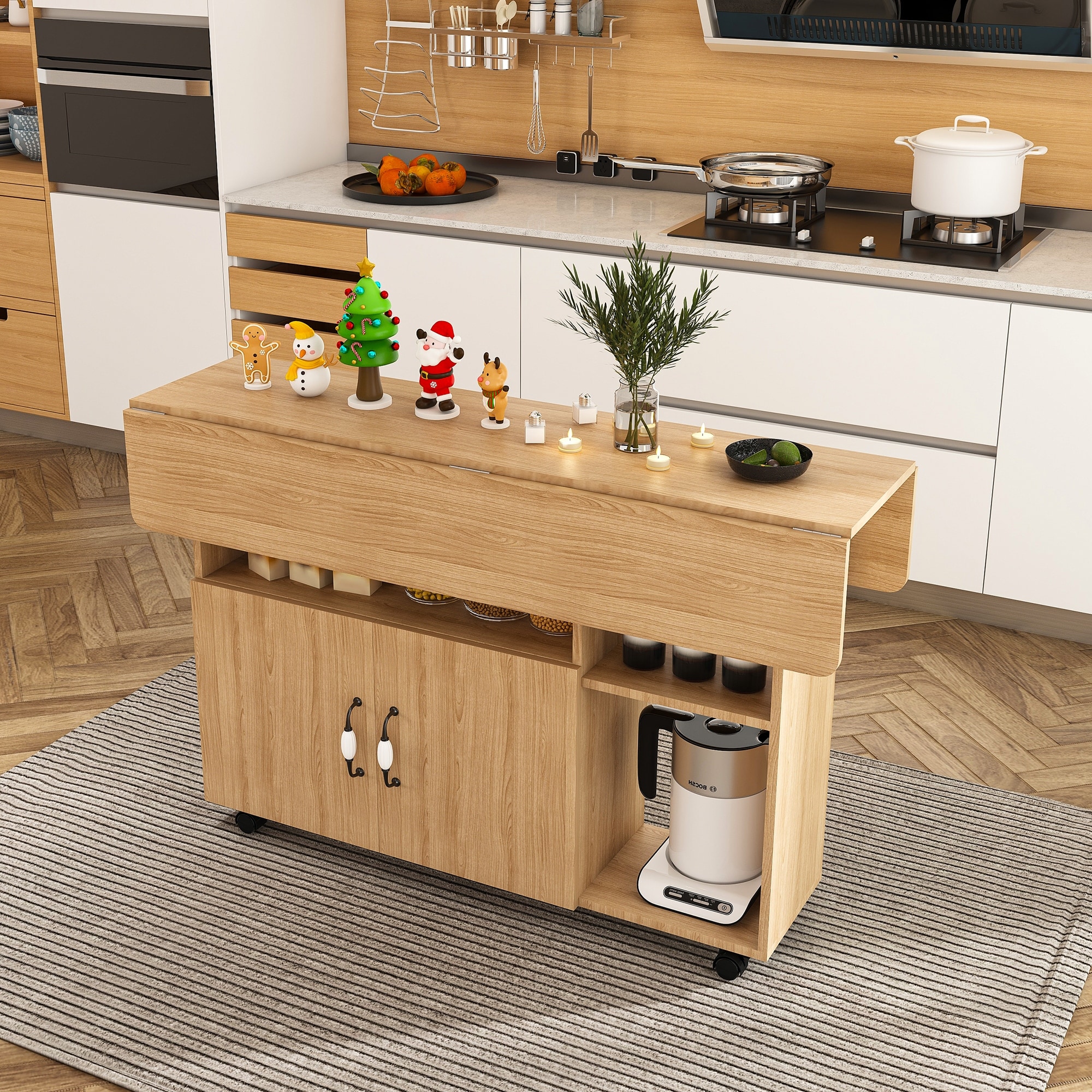 Multi-Functional Folding Table with Storage Shelves and Wheels, 47