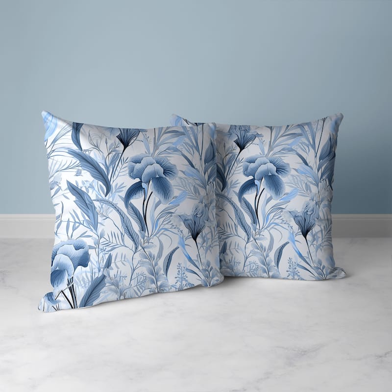 Breezy Buds Faux Suede Reversible Throw Pillow Blue and Grey
