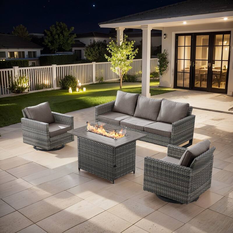 Outdoor Sofa 2 Glider Chairs and Fire Pit Table - Grey - Grey