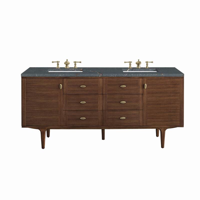 James Martin Vanities 670-V72-3PBL Amberly 72" Double Basin Wood - Mid-Century Walnut - Walnut Finish