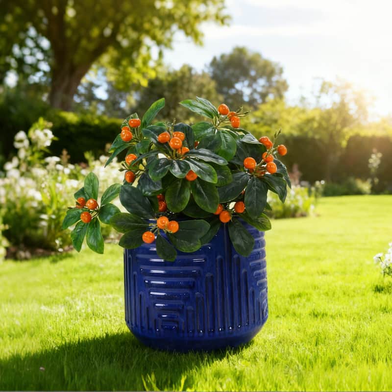 Anmytek Ceramic Round Planter with Drainage for Indoor Outdoor