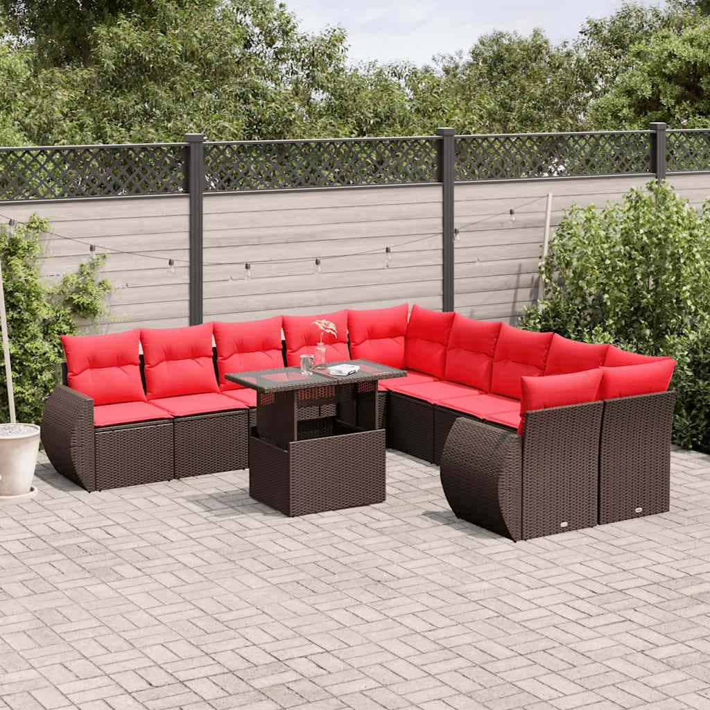 vidaXL 11 Piece Patio Sofa Set with Cushions Black/Brown/Gray Poly Rattan - 24.4 x 24.4 x 27.2