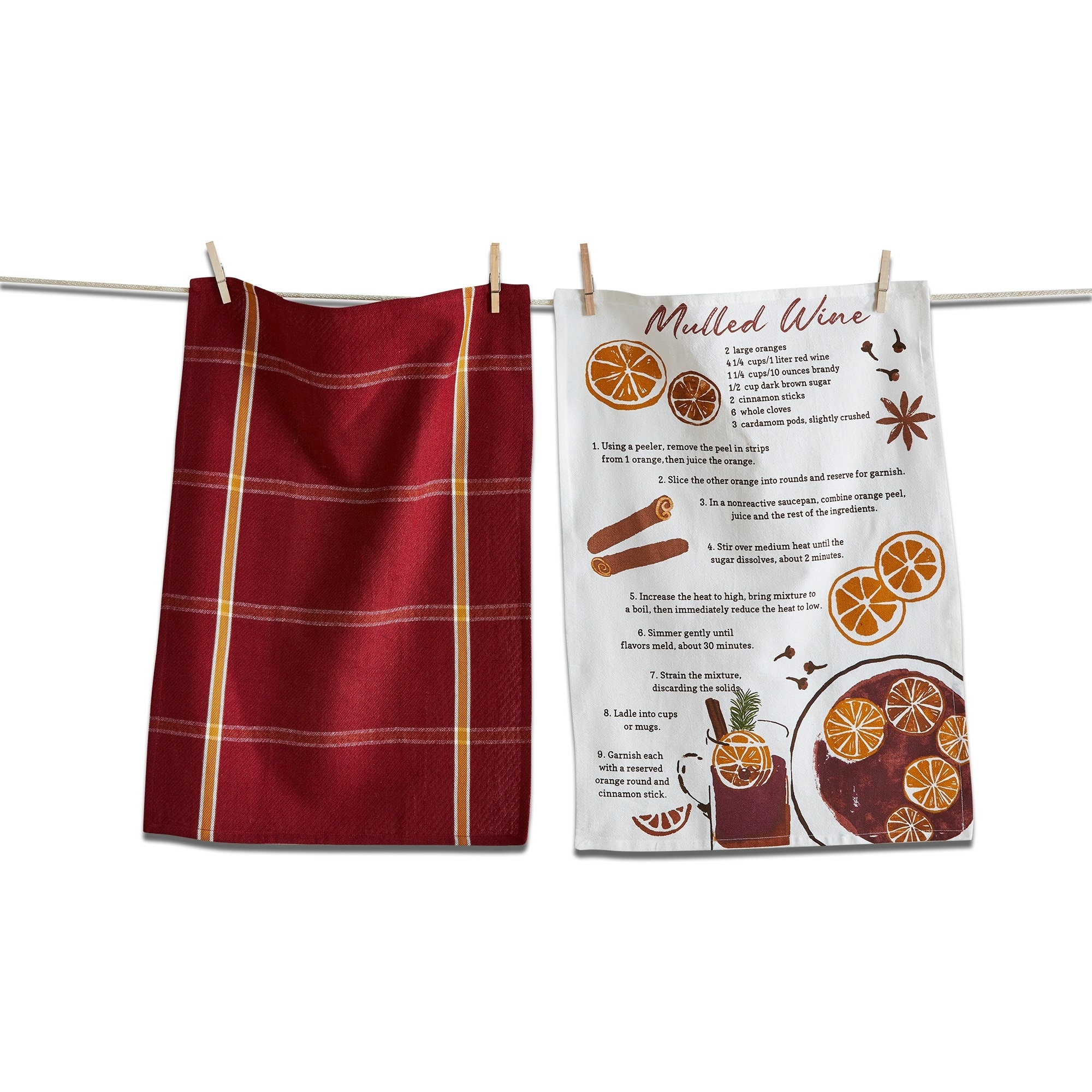 Set of 2 Multicolor Cotton Dishtowels for Everyday Use, 26x18 inches, Machine Washable Kitchen Textiles
