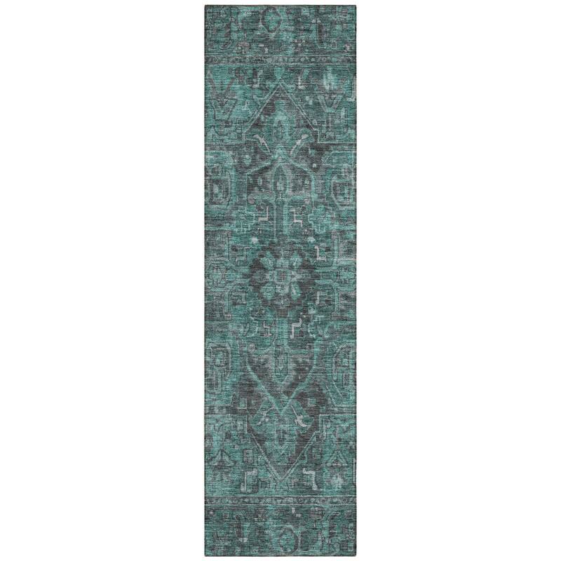 Dafi Oriental Weather Resistant Heritage-Inspired Outdoor Rug - 8' Runner - Green