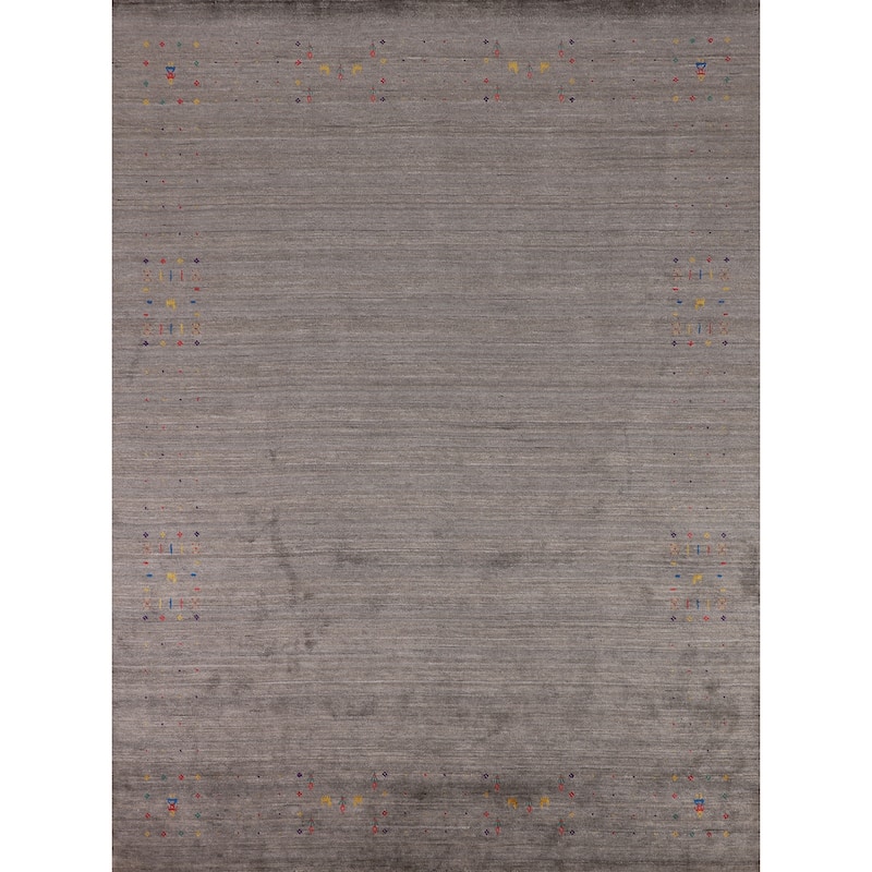 Earth Tone Gabbeh Indian Area Rug Silk Carpet - 8'0" X 9'9"